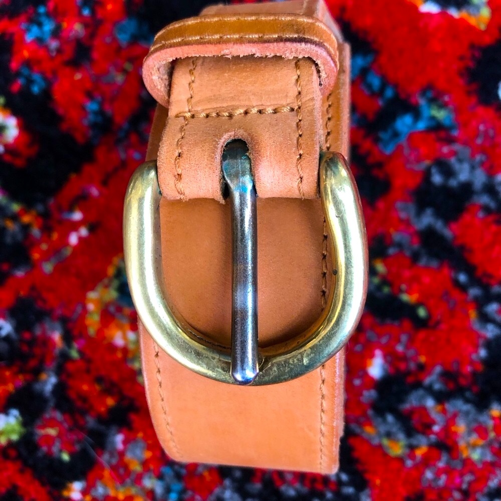 CALVIN KLEIN HAND WAXED BRIDLE LEATHER BELT BRASS BUCKLE NATURAL/TAN COLOR SZ M